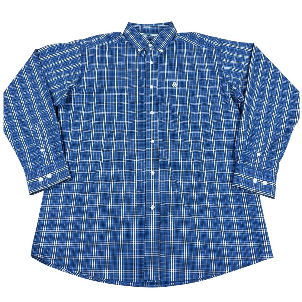 Ariat Pro Series Men's M Blue Plaid Long Sleeve Button Down Western Work Shirt